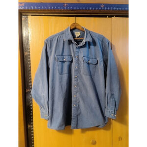 LL Bean Mens XL Tall Blue Classic Chamois Cloth Shirt Heavy Cotton Flannel XLT